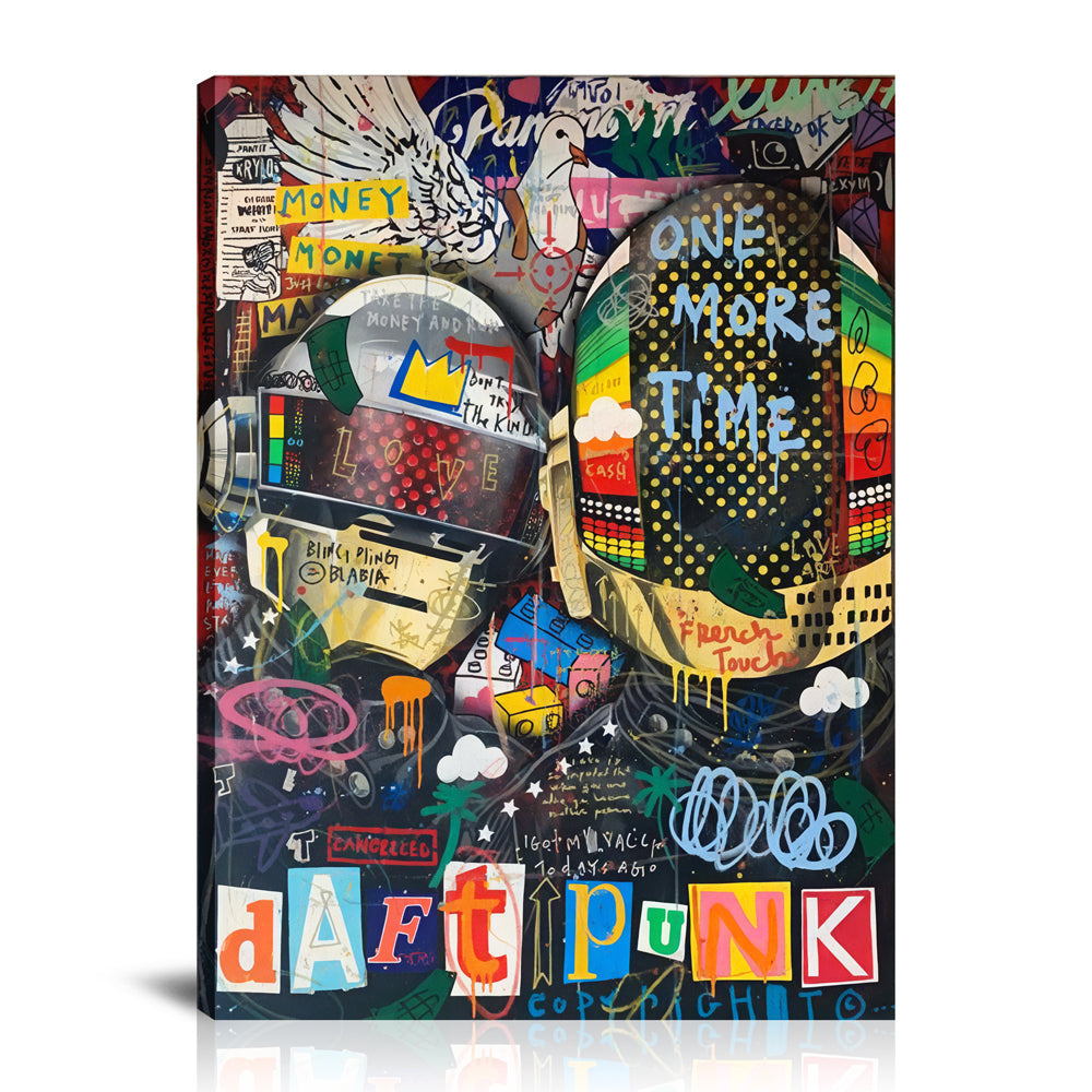 Daft Punk Forever Wall Art: Large Colorful Graffiti Print or Framed Canvas Painting for Modern Living Rooms, Dining Rooms and Bedrooms