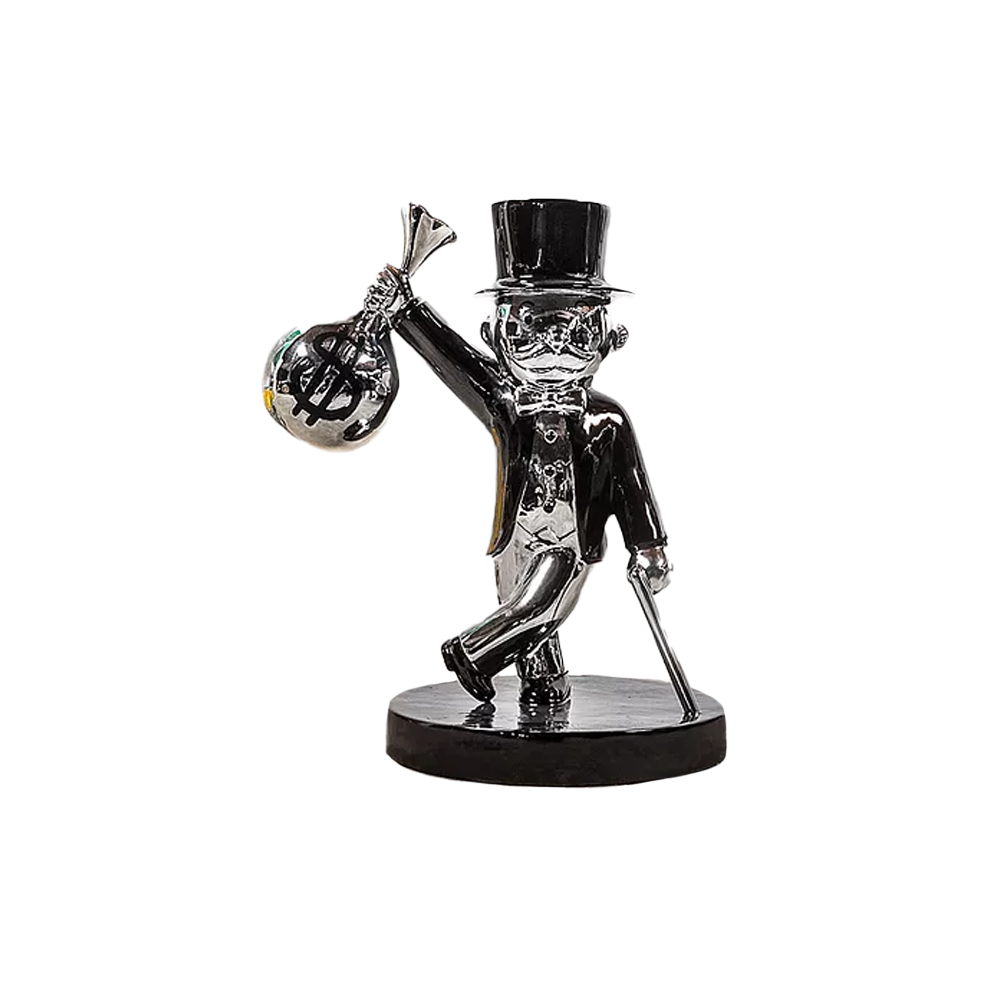 Monopoly Standing With Money Bag Sculpture