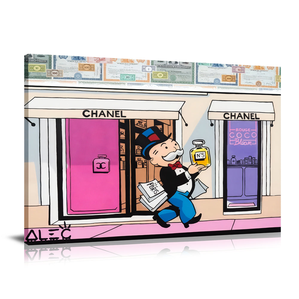 Monopoly Shopping Chanel Wall Art : Large Colorful Graffiti Print or Framed Canvas Artwork for Modern Living Room, Dining Room and Bedroom