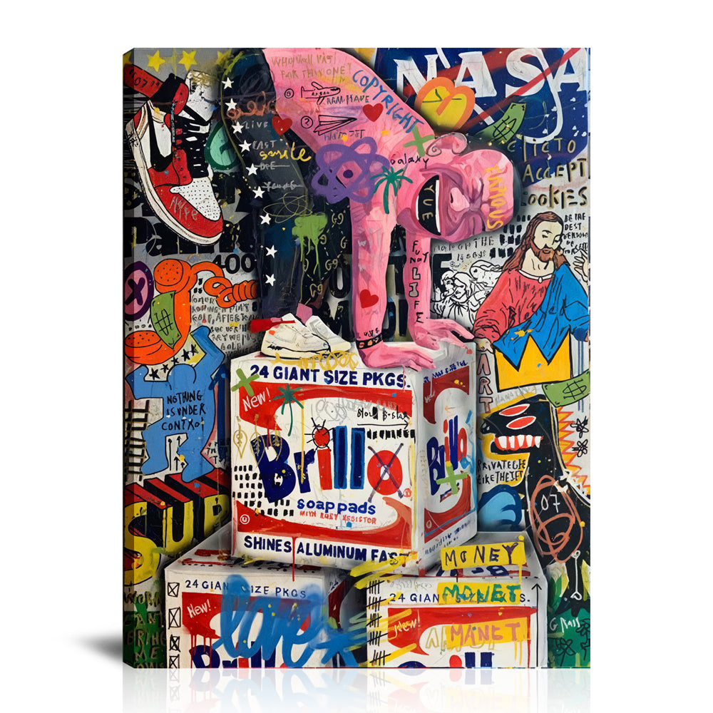 Yue Have Fun On Brillo Wall Art: Large Colorful Graffiti Print or Framed Canvas Painting for Modern Living Rooms, Dining Rooms and Bedrooms