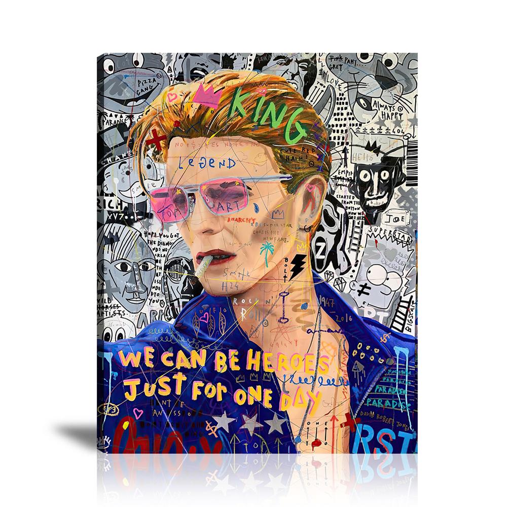 David Bowie Wall Art: Large Colorful Graffiti Print or Framed Canvas Painting for Modern Living Rooms, Dining Rooms and Bedrooms