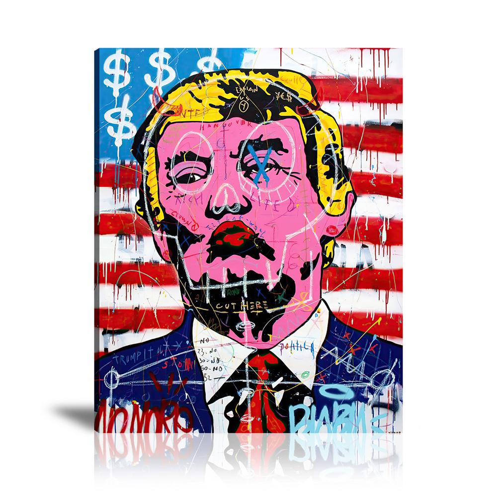 Donald Trump Kiss Wall Art: Large Colorful Graffiti Print or Framed Canvas Painting for Modern Living Rooms, Dining Rooms and Bedrooms