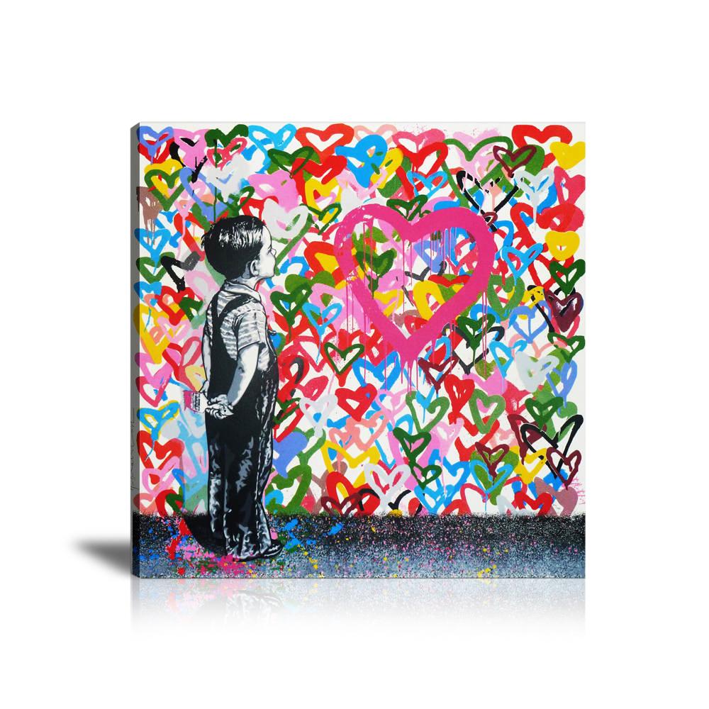 With All My Love, Hearts, Black and White, Colorful, Paint Drop, Graffiti 