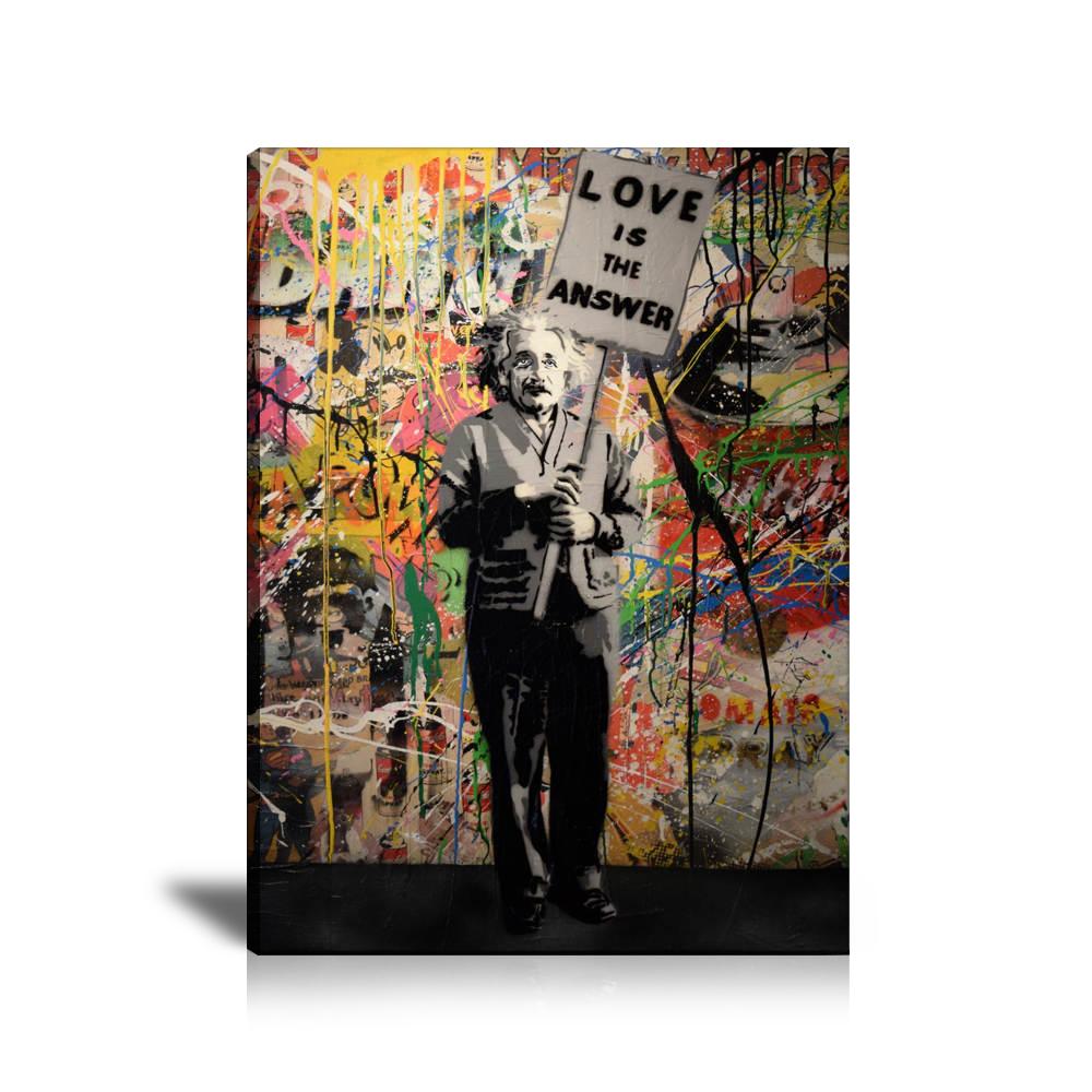 Albert Einstein, Love is The Answer, Superman, Campbell’s, Spray, Ka-Pow, Mickey Mouse, Monkey, Laugh Now, Collage Art, Graffiti, Paint Drop, Colorful, Street Art, Prints, Pop Art, Paintings, Mr. Brainwash, Canvas, 