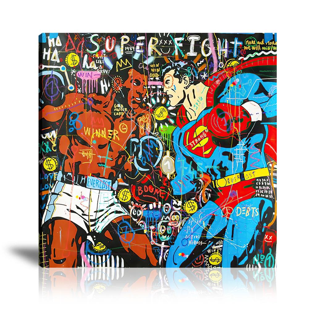 Street Art, Prints, Pop Art, Paintings, Canvas, Art, Jisbar, Muhammad Ali, Superman, Fight, Super, Colorful, Everlast, Boxing, Boxer