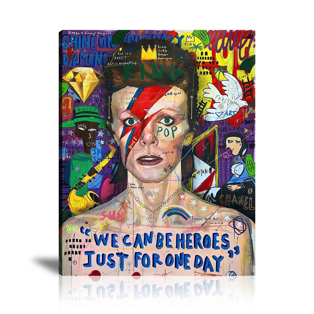 We Can Be Heroes Wall Art: Large Colorful Graffiti Print or Framed Canvas Painting for Modern Living Rooms, Dining Rooms and Bedrooms