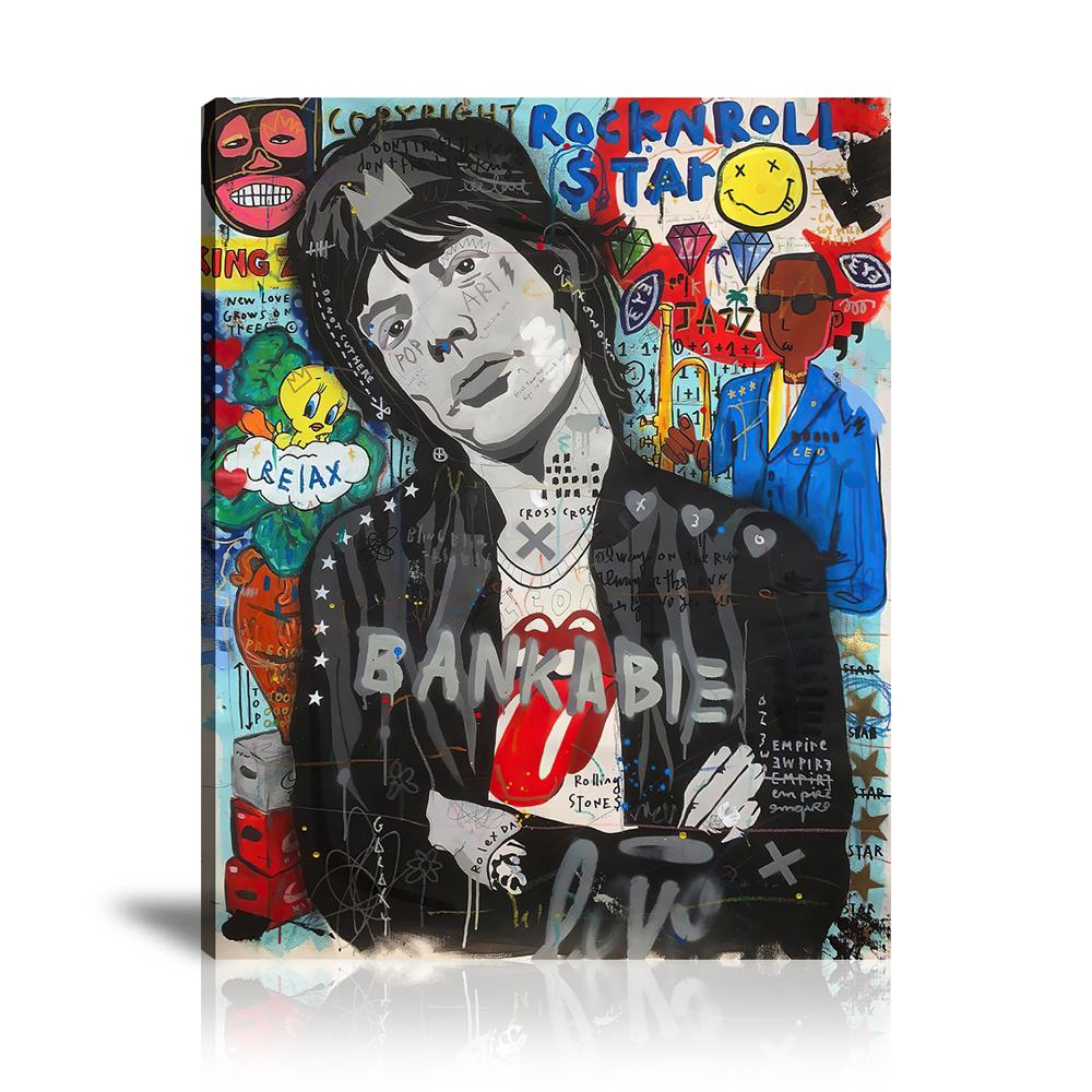 Bankabkle MJ Wall Art: Large Colorful Graffiti Print or Framed Canvas Painting for Modern Living Rooms, Dining Rooms and Bedrooms