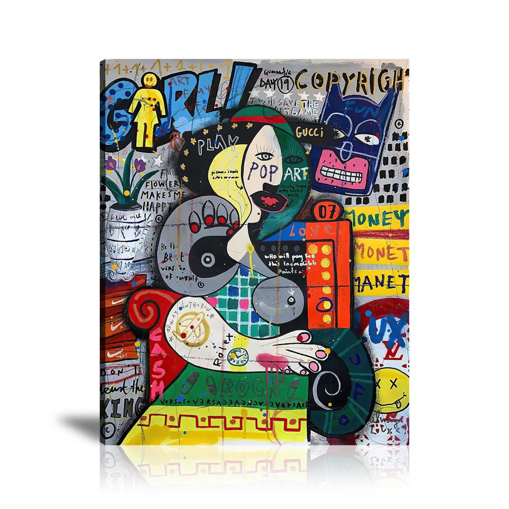 Retrospective Wall Art: Large Colorful Graffiti Print or Framed Canvas Painting for Modern Living Rooms, Dining Rooms and Bedrooms