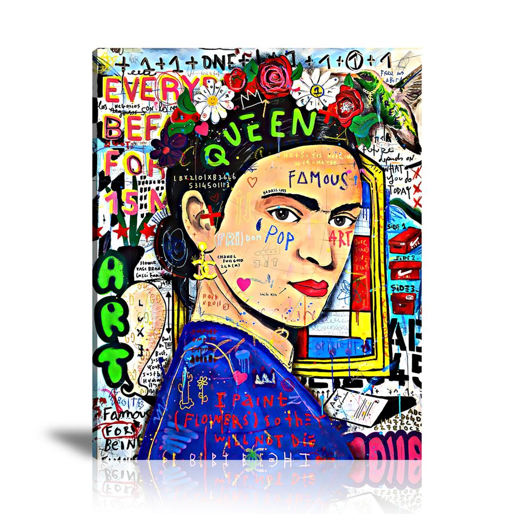 Queen Frida Wall Art: Large Colorful Graffiti Print or Framed Canvas Painting for Modern Living Rooms, Dining Rooms and Bedrooms