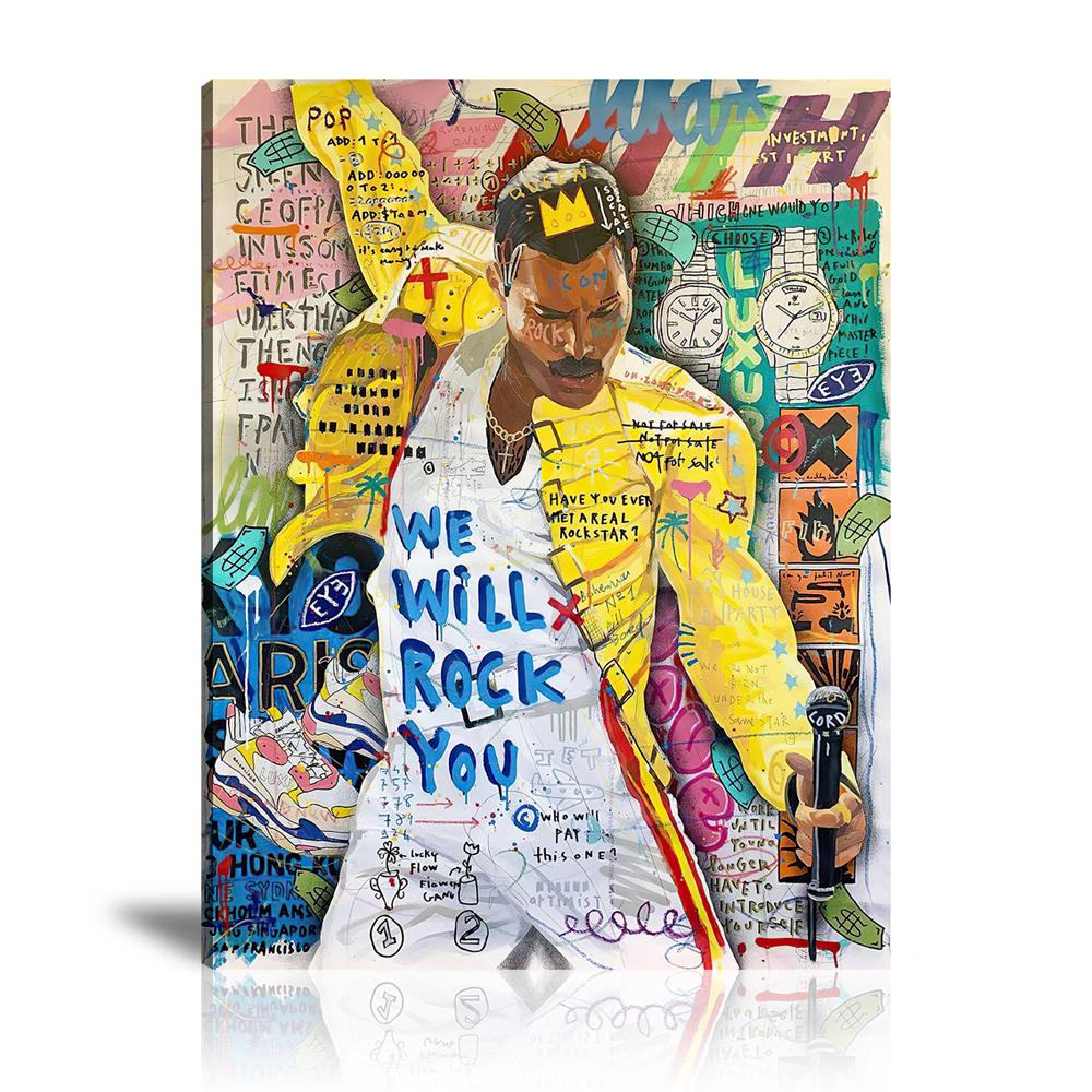 Queen Freddie Mercury Wall Art: Large Colorful Graffiti Print or Framed Canvas Painting for Modern Living Rooms, Dining Rooms and Bedrooms