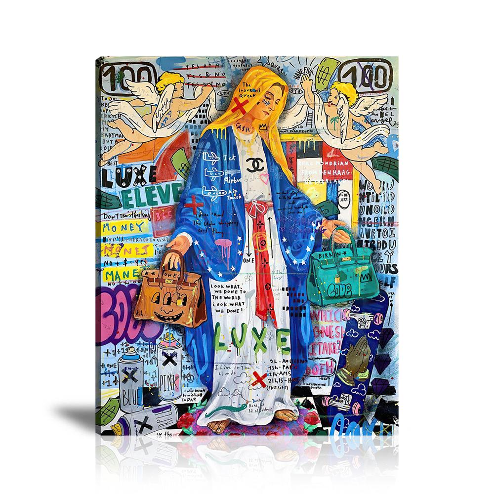 Maria Pop Art Wall Art: Large Colorful Graffiti Print or Framed Canvas Painting for Modern Living Rooms, Dining Rooms and Bedrooms