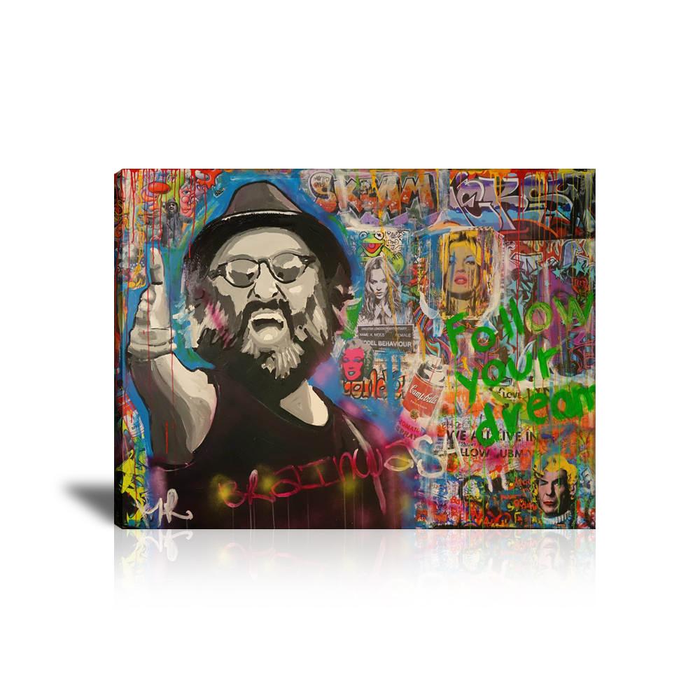 Mister Brainwash Wall Art: Large Colorful Graffiti Print or Framed Canvas Painting for Modern Living Rooms, Dining Rooms and Bedrooms