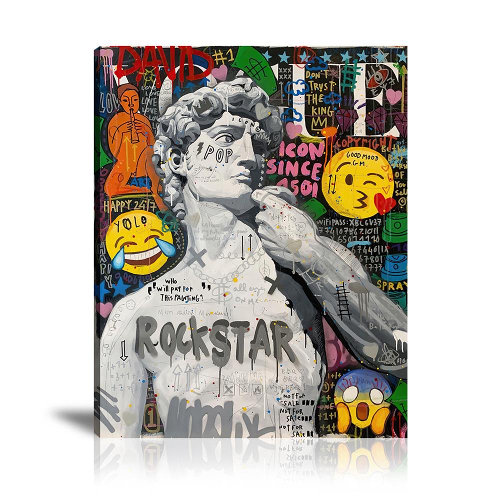 Street Art, Prints, Pop Art, Paintings, Canvas, Art, Jisbar, Rockstar, David, Smile, Emoji, Icon, Statue, David Statue, Vogue, Magazine, Masterpiece, 