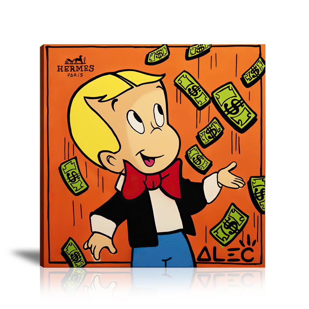 Luxury Brand, Portrait, Hermès, Money Fall, Richie Rich, Money Rain, Street Art, Square, Prints, Pop Art, Paintings, Canvas, Art, Alec Monopoly