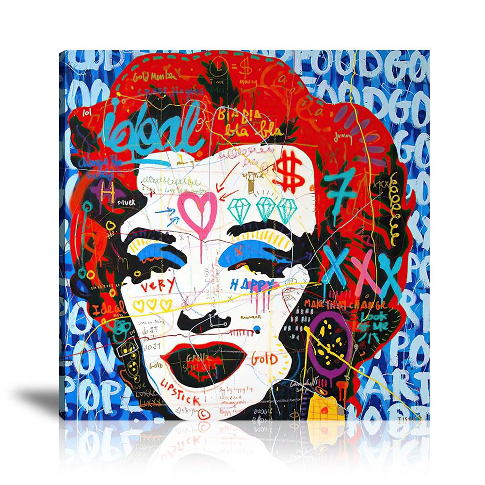 Street Art, Prints, Pop Art, Paintings, Canvas, Art, Jisbar, Marilyn Monroe, Ideal, Icon, Lipstick, Colorful, Happy, Pop, Portrait