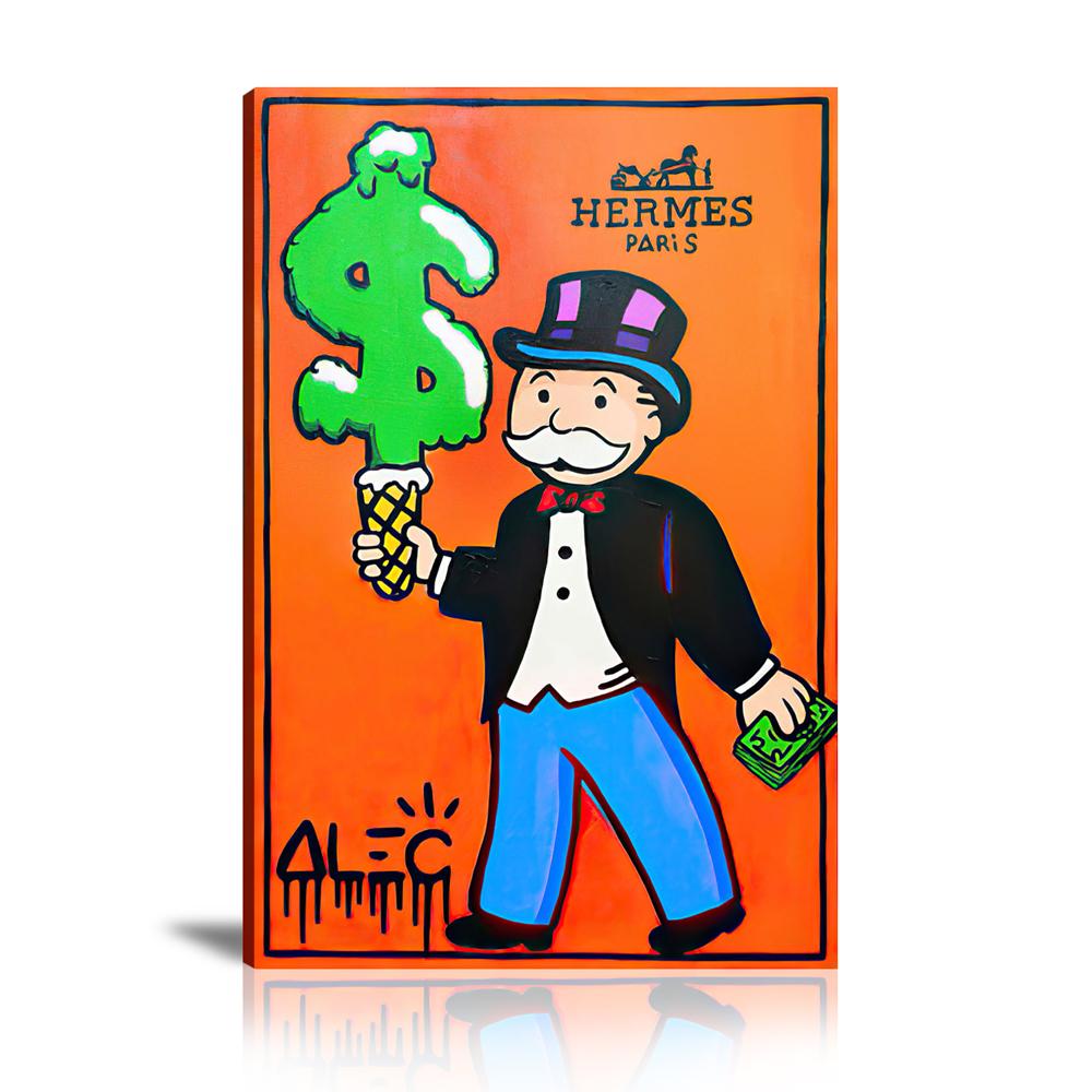 Luxury Brand, Monopoly, Dollar Sign, Hermès, Money Cream, Vertical, Street Art, Prints, Pop Art, Paintings, Canvas, Art, Alec Monopoly