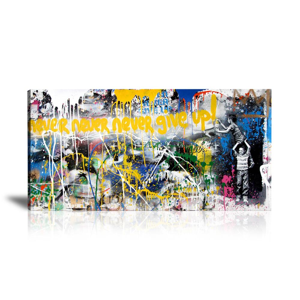 Never Give Up Wall Art: Large Colorful Graffiti Print or Framed Canvas Painting for Modern Living Rooms, Dining Rooms and Bedrooms