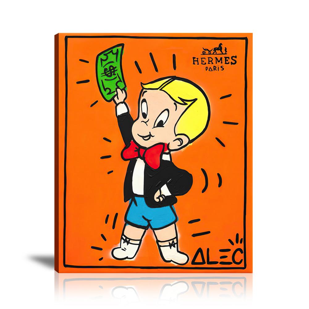 Luxury Brand, Dollar, Richie Rich, Hermès, Vertical, Street Art, Prints, Pop Art, Paintings, Canvas, Art, Alec Monopoly