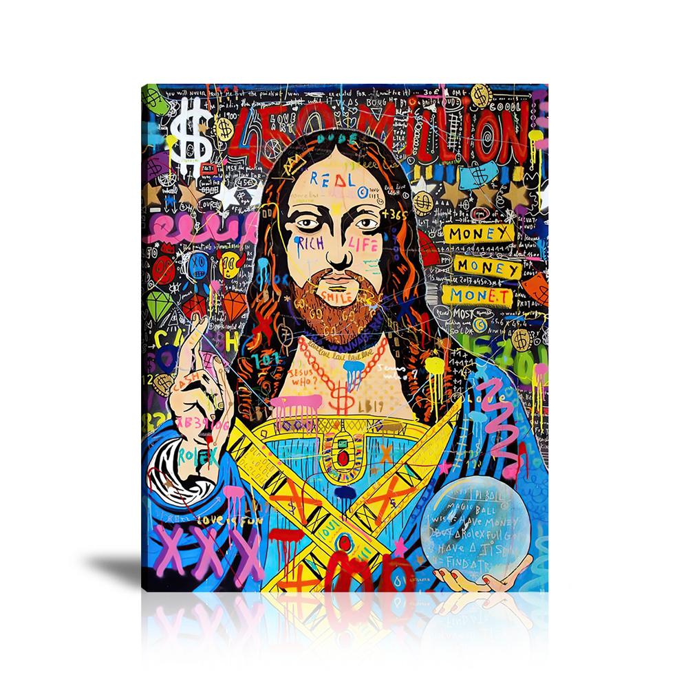 Street Art, Prints, Pop Art, Paintings, Canvas, Art, Jisbar, Salvator, Mundi, Money, Colorful, Dollar, Portrait