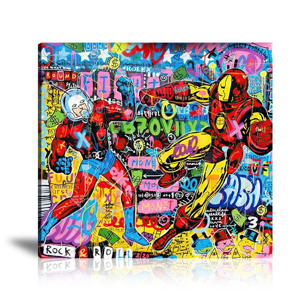 Street Art, Prints, Pop Art, Paintings, Canvas, Art, Jisbar, Antman, Iron Man, Fight, Love, Cash, Dollar, Money, Rock & Roll, Monopoly, Colorful, Cartoon