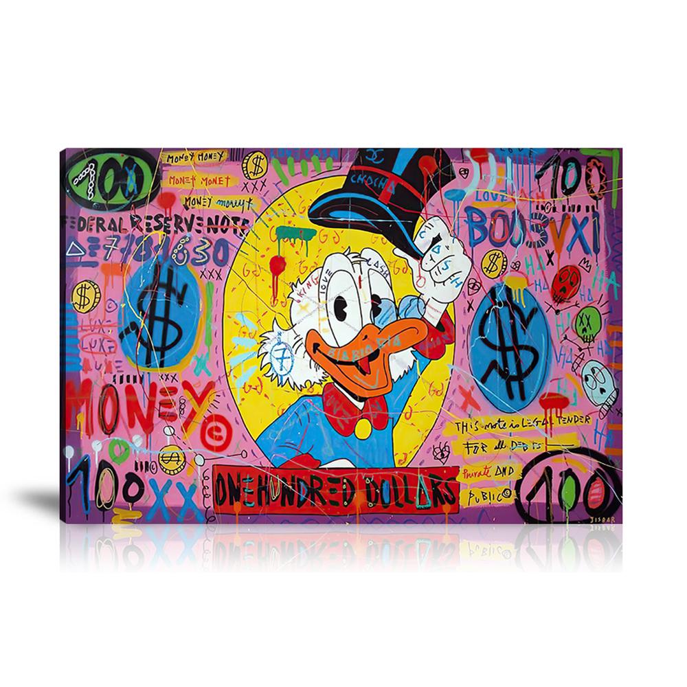 Street Art, Prints, Pop Art, Paintings, Canvas, Art, Jisbar, Scrooge, Dollar, One Hundred Dollars, Money, Portrait, Cartoon