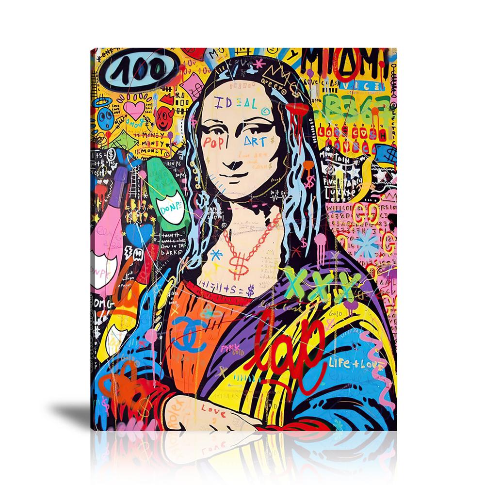 Mona Lisa Love Wall Art: Large Colorful Graffiti Print or Framed Canvas Painting for Modern Living Rooms, Dining Rooms and Bedrooms