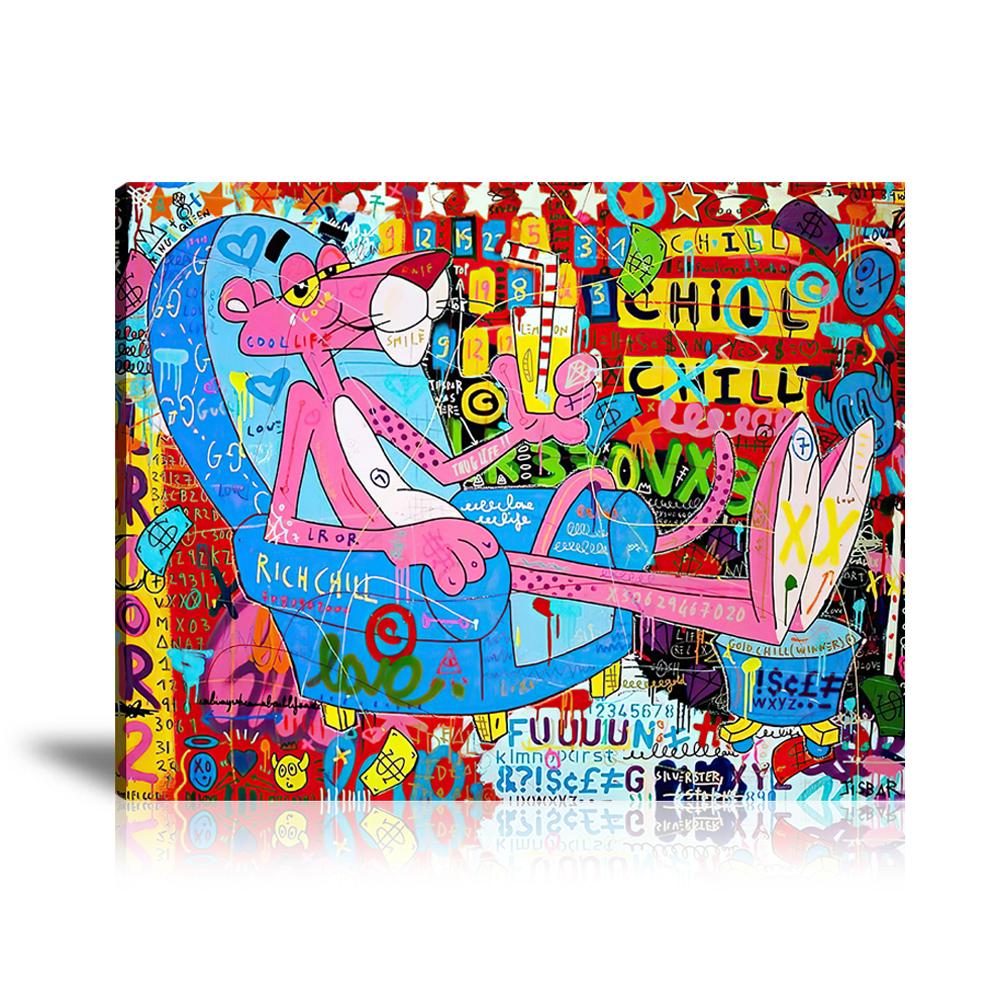 Street Art, Prints, Pop Art, Paintings, Canvas, Art, Jisbar, Pink Panther, Chill, Sofa, Cartoon, Comic, Rich