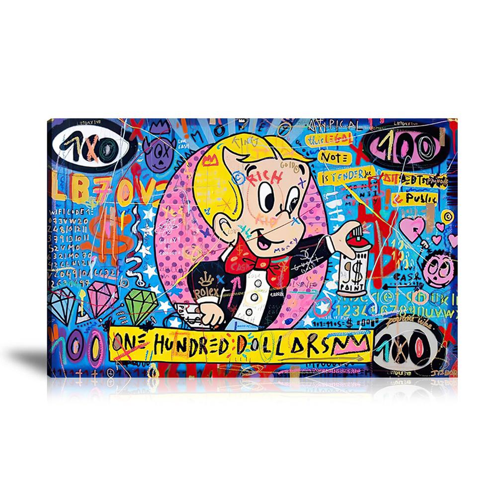 Street Art, Prints, Pop Art, Paintings, Canvas, Art, Jisbar, Richie Rich, One Hundred Dollar, Spray Paint, Diamond, Rich, Spray