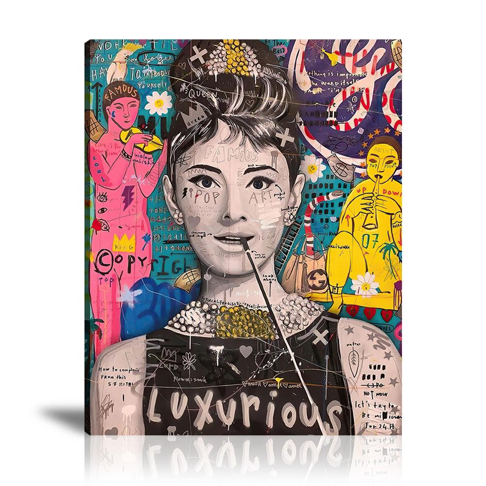 Audrey at Tiffany Wall Art: Large Colorful Graffiti Print or Framed Canvas Painting for Modern Living Rooms, Dining Rooms and Bedrooms