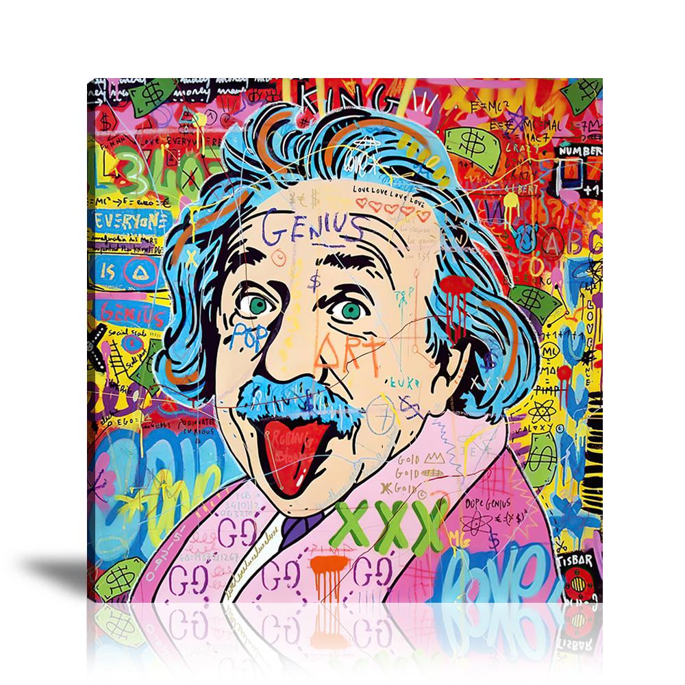 Street Art, Prints, Pop Art, Paintings, Canvas, Art, Jisbar, Genius, King, Dollar, Albert Einstein, Einstein, Gucci, Luxury Brand, Love, Portrait, Colorful