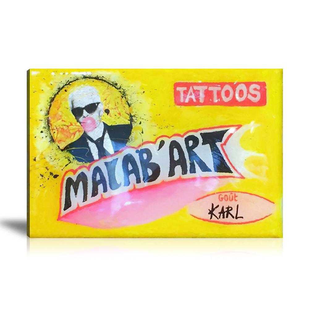 Karl Lagerfeld, Rakel Wajnberg, Chewing Gum, Bubble Gum, Malab’Art, Tattoos, Rebellious, Mixed Media, Rebel, Collage Art, Pop Art, Yellow, Celebrities, Prints, Pop Art, Paintings, Movies, Cinema, Canvas, Art