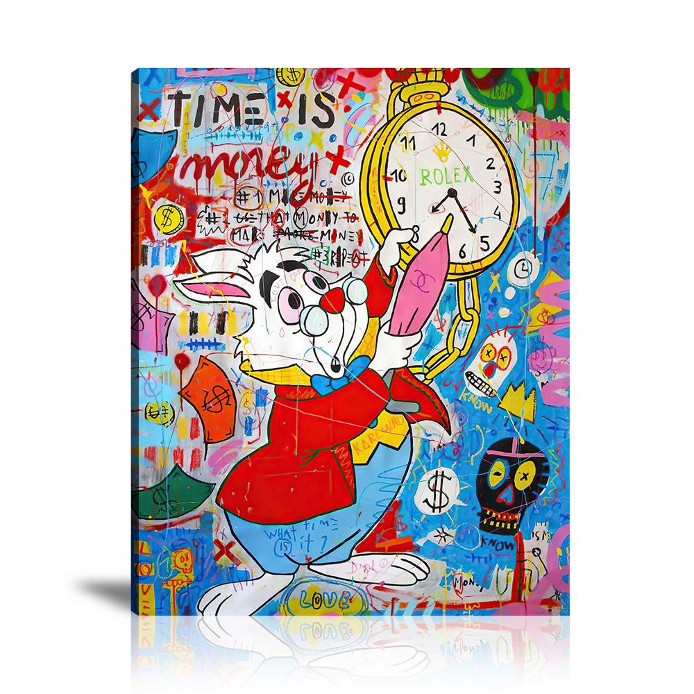 Meet White Rabbit Wall Art: Large Colorful Graffiti Print or Framed Canvas Painting for Modern Living Rooms, Dining Rooms and Bedrooms