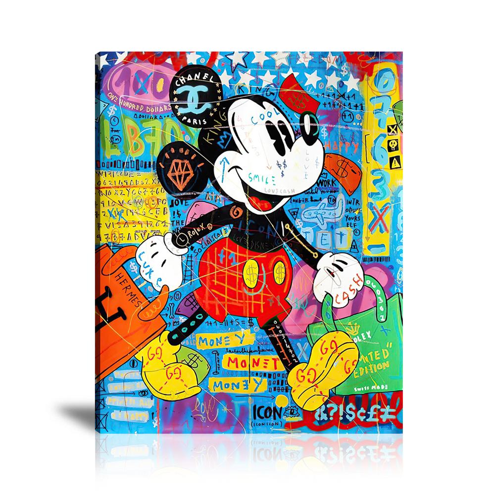 Street Art, Prints, Pop Art, Paintings, Canvas, Art, Jisbar, Luxury Brand, Mickey Mouse, Chanel, Rolex, Cash, Gucci, Money