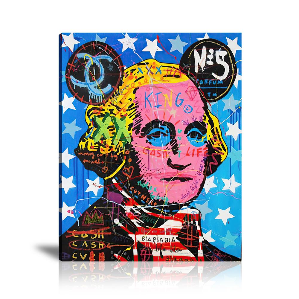 Street Art, Prints, Pop Art, Paintings, Canvas, Art, Jisbar, George Washington, Portrait, USA, American, Flag, Chanel