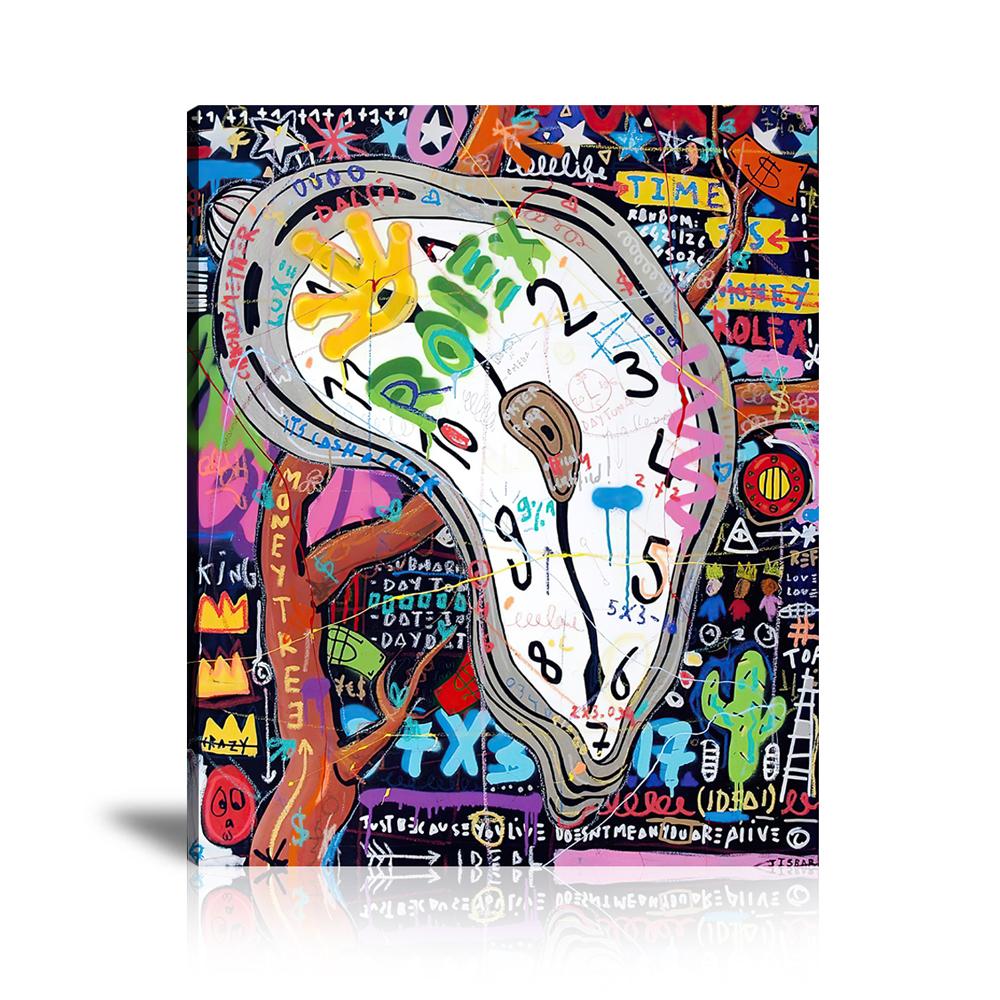 Rolex Time is Money Wall Art: Large Colorful Graffiti Print or Framed Canvas Painting for Modern Living Rooms, Dining Rooms and Bedrooms