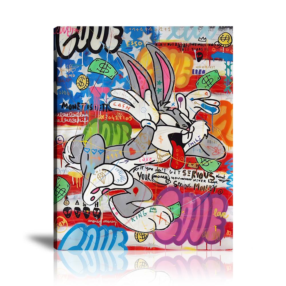 Bugs Bunny US Flag Wall Art: Large Colorful Graffiti Print or Framed Canvas Painting for Modern Living Rooms, Dining Rooms and Bedrooms