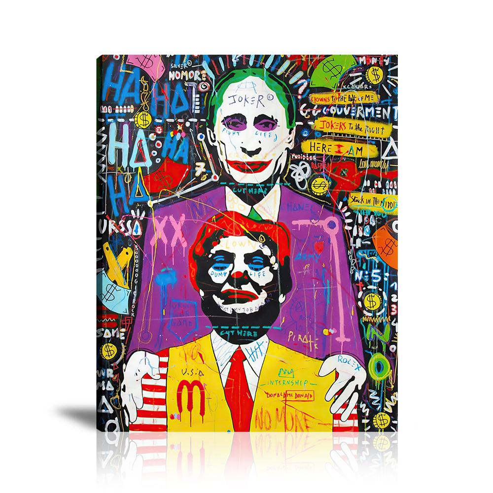 Street Art, Prints, Pop Art, Paintings, Canvas, Art, Jisbar, Joker, Clown, Putin, Trump, Dollar, Money