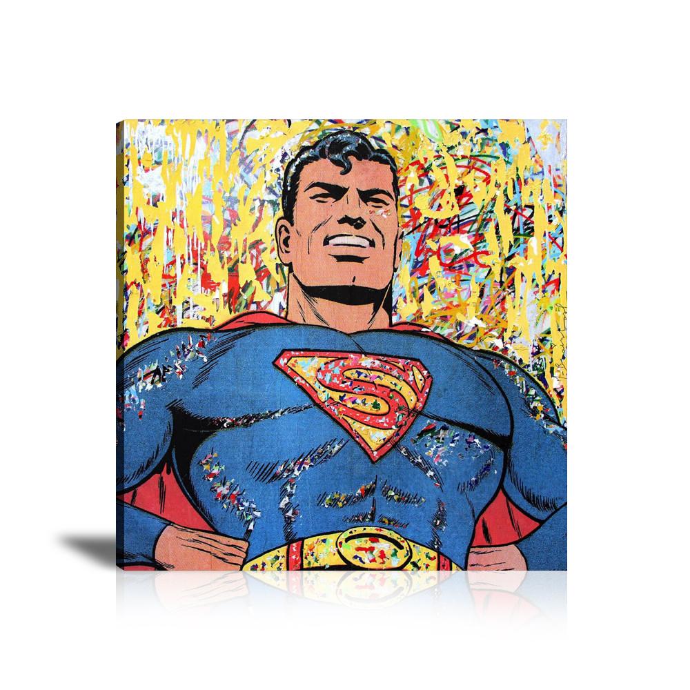 Superman Smiling Wall Art: Large Colorful Graffiti Print or Framed Canvas Painting for Modern Living Rooms, Dining Rooms and Bedrooms