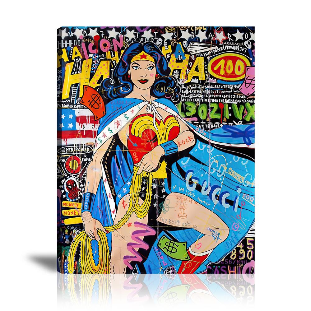 Wonder Woman Lasso Wall Art: Large Colorful Graffiti Print or Framed Canvas Painting for Modern Living Rooms, Dining Rooms and Bedrooms