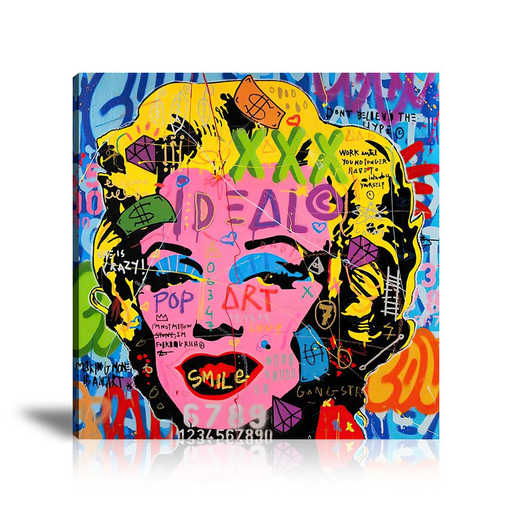 Street Art, Prints, Pop Art, Paintings, Canvas, Art, Jisbar, Square, Marilyn Monroe, Ideal, Icon, Pop, Blonde, Portrait, Colorful