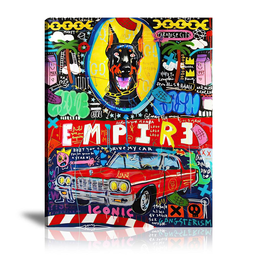 Street Art, Prints, Pop Art, Paintings, Canvas, Art, Jisbar, Vertical, Empire, Car, Dog, Love, Dollar, Gangster, Dinosaur, Colorful