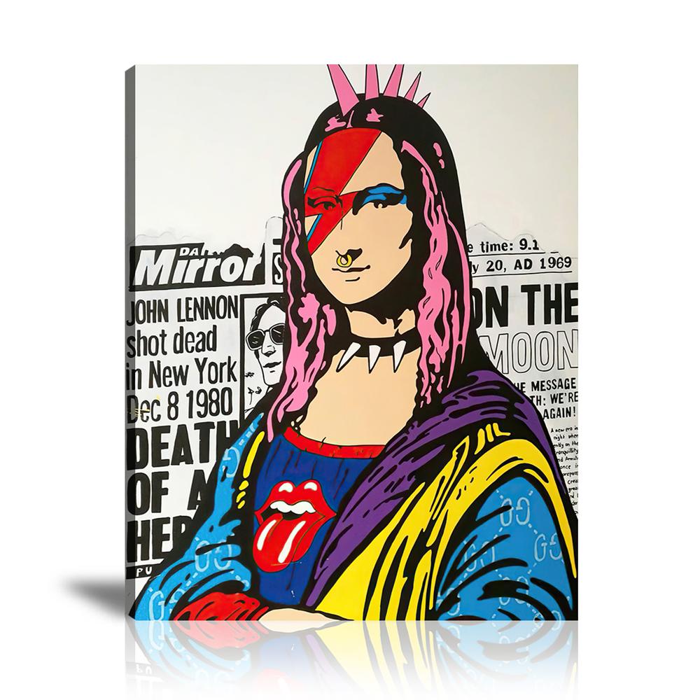 Mona Bowie Wall Art: Large Colorful Graffiti Print or Framed Canvas Painting for Modern Living Rooms, Dining Rooms and Bedrooms