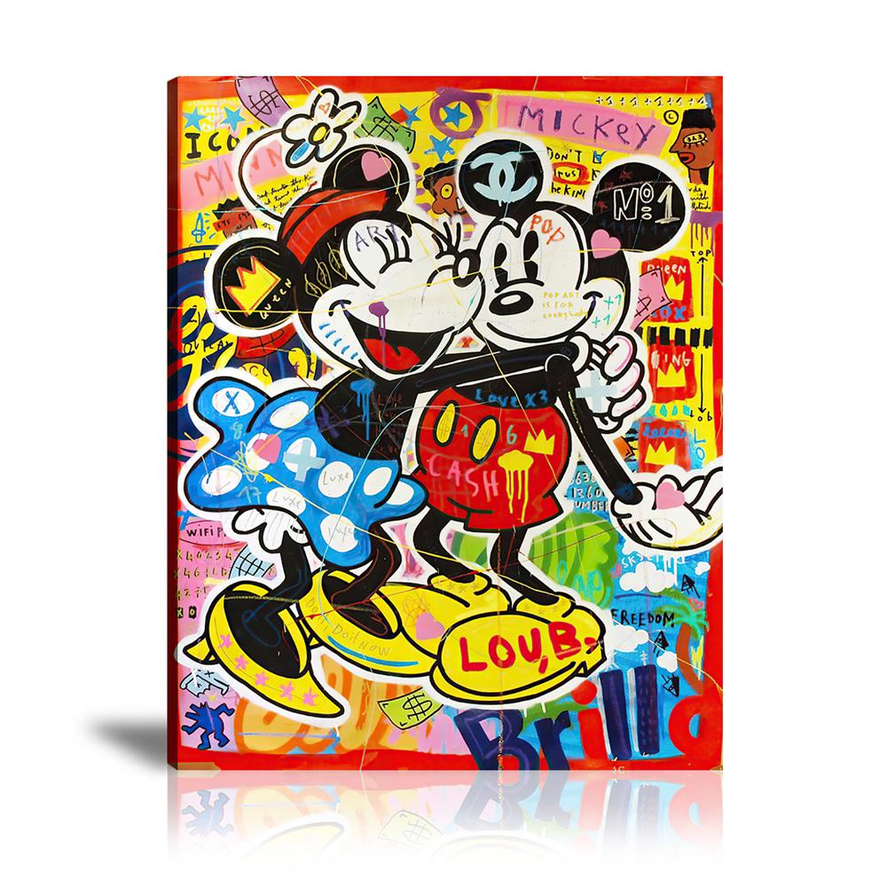 Street Art, Prints, Pop Art, Paintings, Canvas, Art, Jisbar, Vertical, Mickey Mouse, Minnie Mouse, King, Queen, Love, Brillo, Chanel, Hug