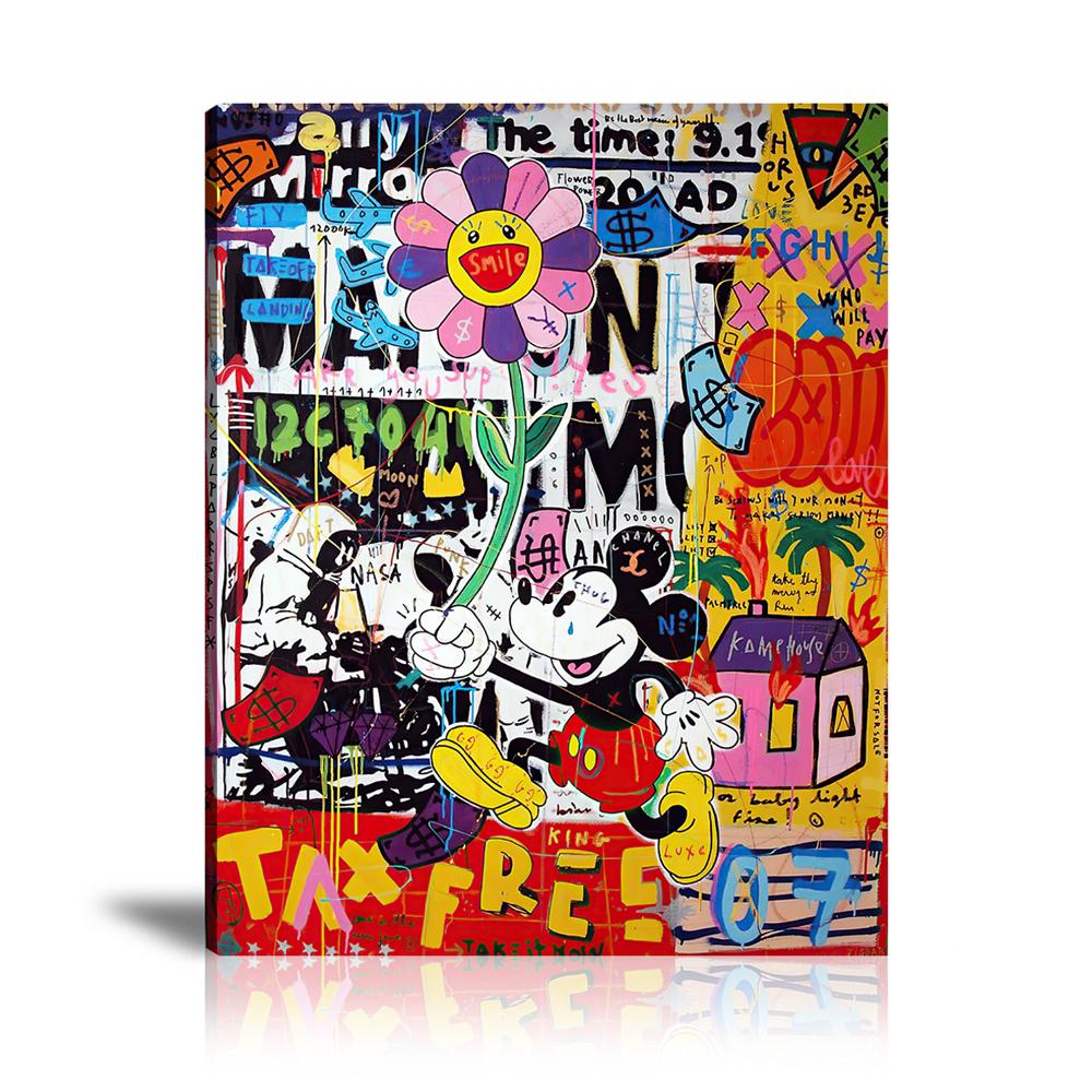 Mickey Murakami Wall Art: Large Colorful Graffiti Print or Framed Canvas Painting for Modern Living Rooms, Dining Rooms and Bedrooms