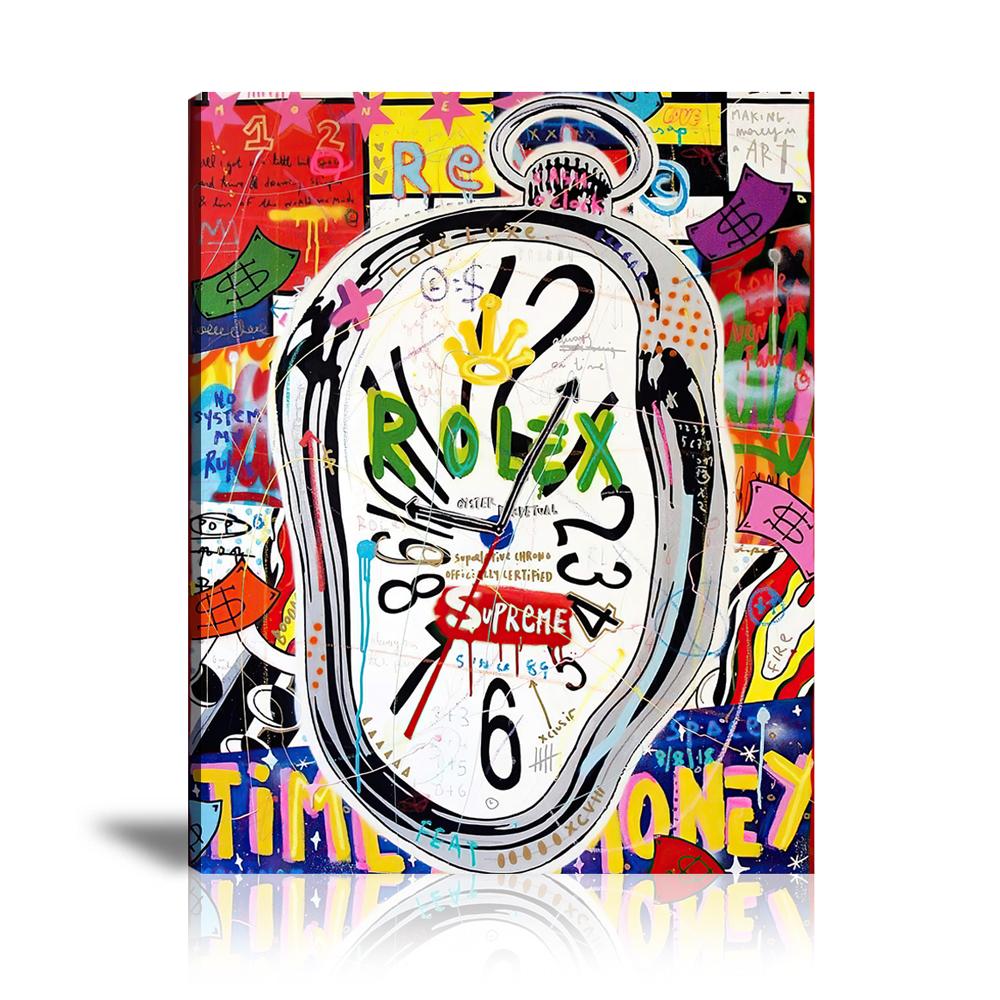 Money Time Rolex Wall Art: Large Colorful Graffiti Print or Framed Canvas Painting for Modern Living Rooms, Dining Rooms and Bedrooms