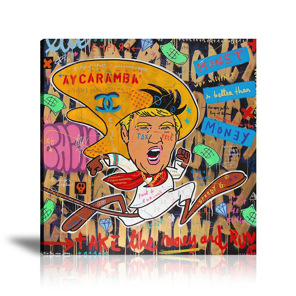 Street Art, Prints, Pop Art, Paintings, Canvas, Art, Jisbar, Money, Run, Donald Trump, Cash, Chanel, Speedy, Colorful