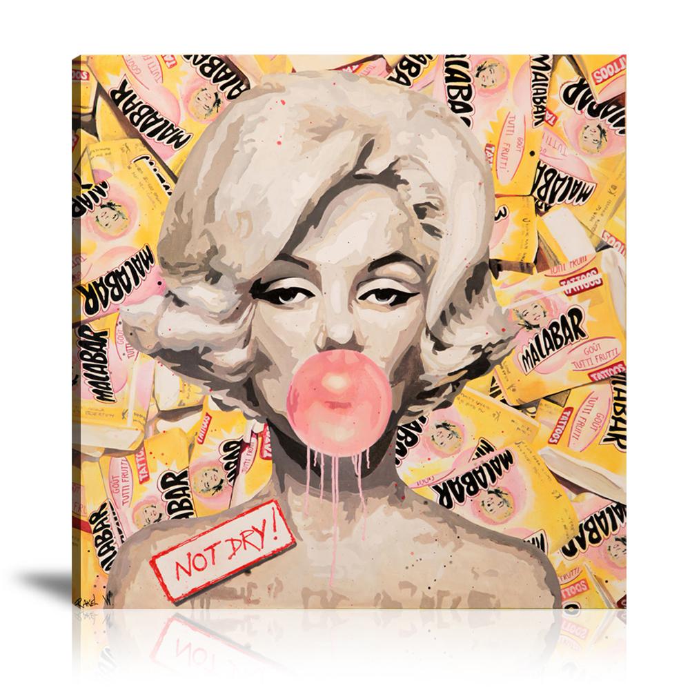 Marilyn Monroe, Rakel Wajnberg, Chewing Gum, Bubble Gum, Malab’Art, Tattoos, Rebellious, Mixed Media, Not Dry, Collage Art, Pop Art, Prints, Pop Art, Paintings, Movies, Cinema, Canvas, Art, Vertical, Not Dry