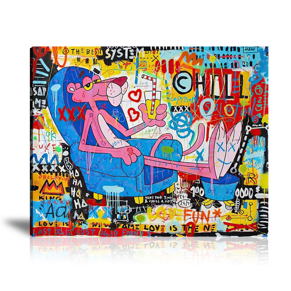 Street Art, Prints, Pop Art, Paintings, Canvas, Art, Jisbar, Pink Panther, Sofa, Gucci, Chill, Relax, King, Love, Fun