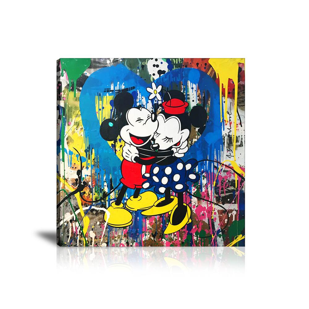 Mickey & Minnie Mouse Wall Art: Large Colorful Graffiti Print or Framed Canvas Painting for Modern Living Rooms, Dining Rooms and Bedrooms