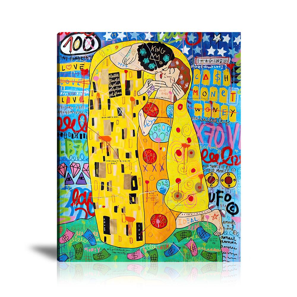 Street Art, Prints, Pop Art, Paintings, Canvas, Art, Jisbar, The Kiss, Gustav Klimt, Masterpiece, Cash, Money, Diamond, UFO, Love, Dollar